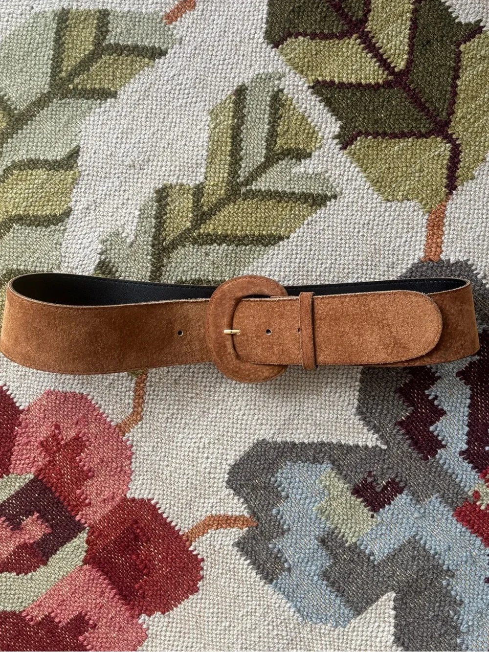 Vintage Brown Suede Belt with Round Buckle
